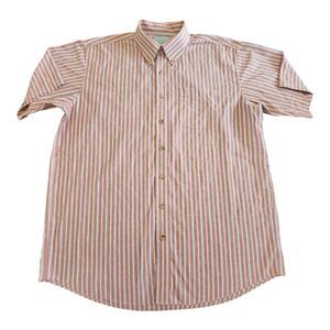 LL Bean Short‎ Sleeve Stripe Button Up Red White Blue Size XL Tall Mens Cotton